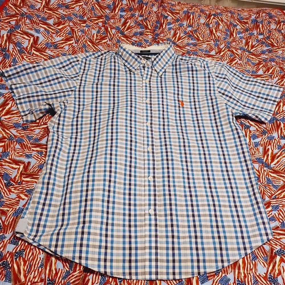 U.S. Polo Assn. Blue and White Plaid Shirt Men's